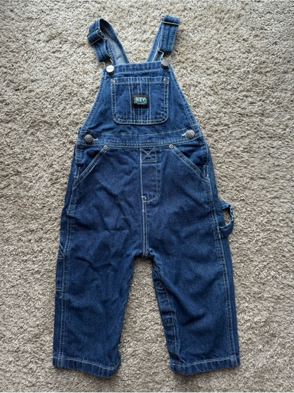 Key Baby Toddler Denim Overalls 24M Blue Carpenter Snap Leg Vintage Style